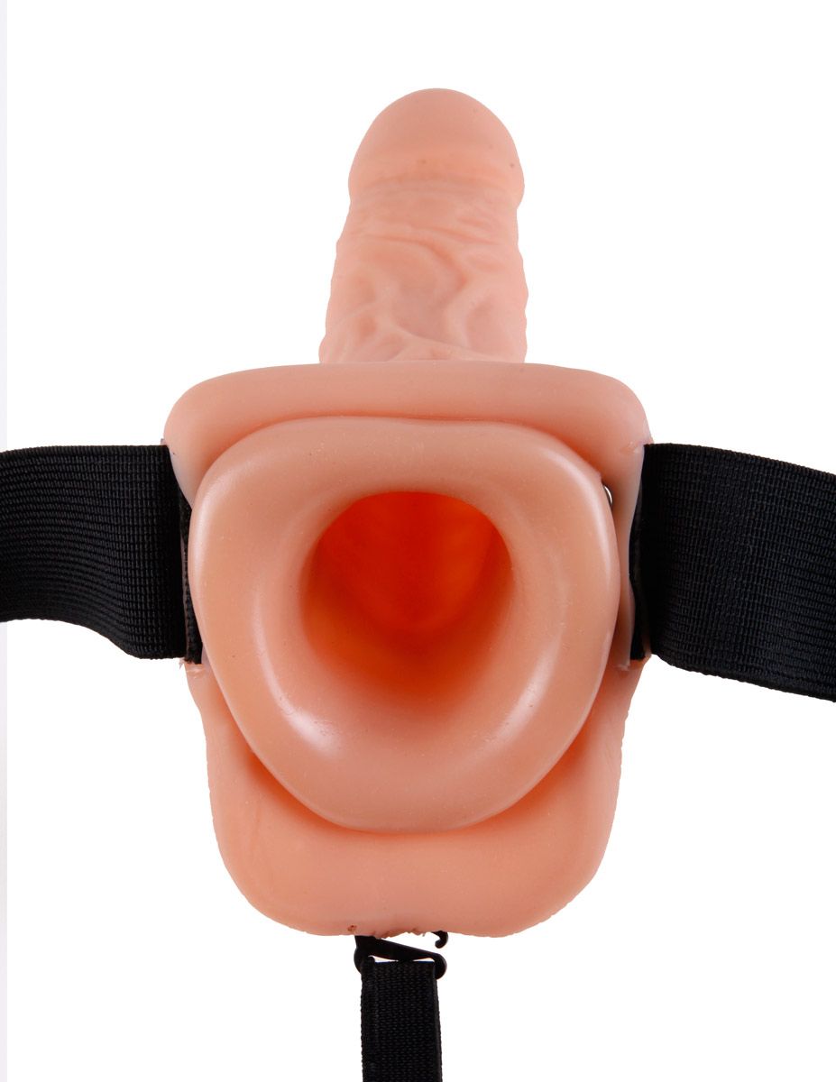 Полый страпон телесного цвета Hollow Strap-On with Balls - 24 см. 3