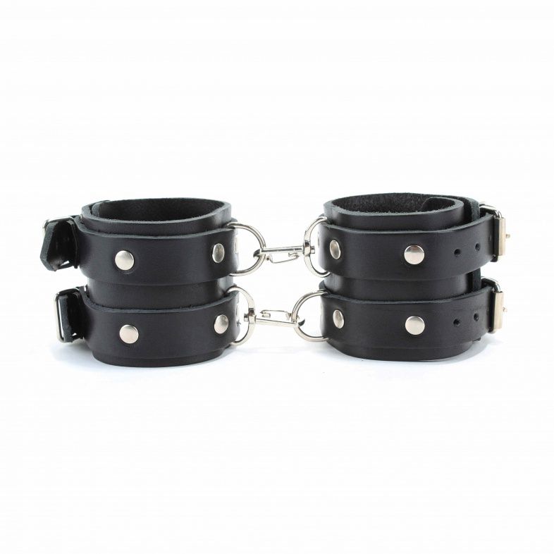 Черные широкие кожаные оковы с двумя пряжками 2