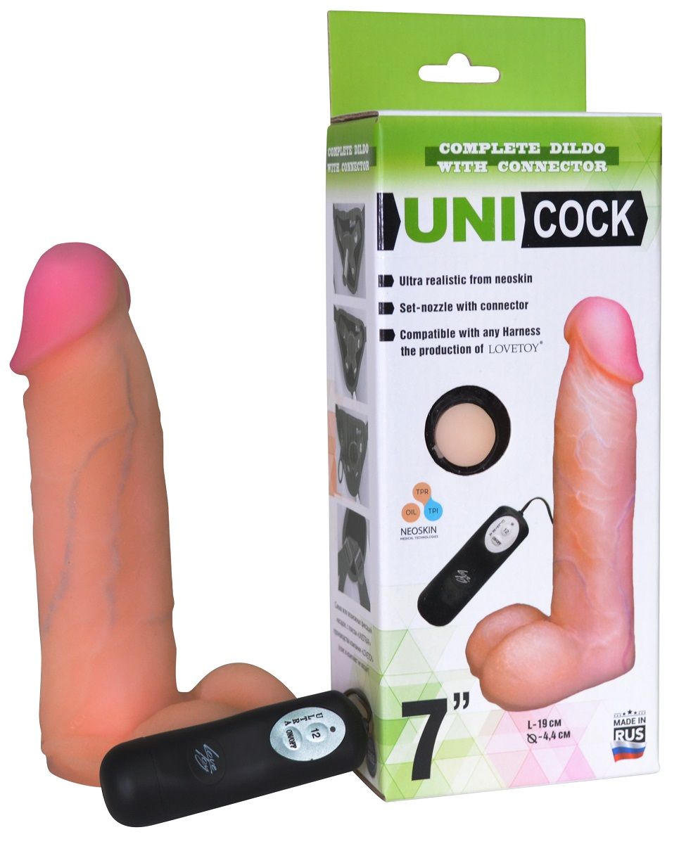 Фаллическая насадка Харнесс UNICOCK 7" с вибрацией - 19 см. 1