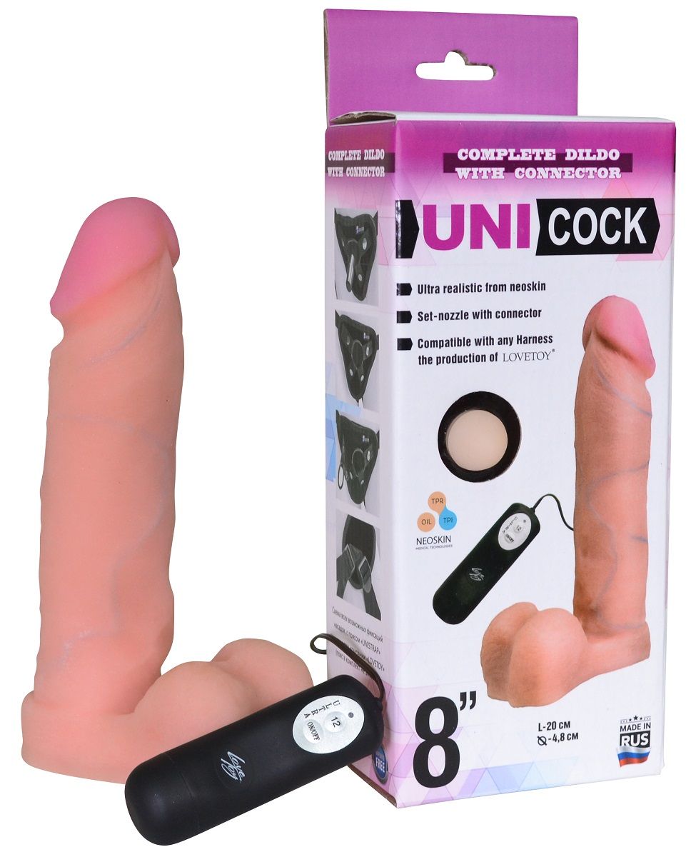 Фаллическая насадка Харнесс UNICOCK 8" с вибрацией - 20 см. 1