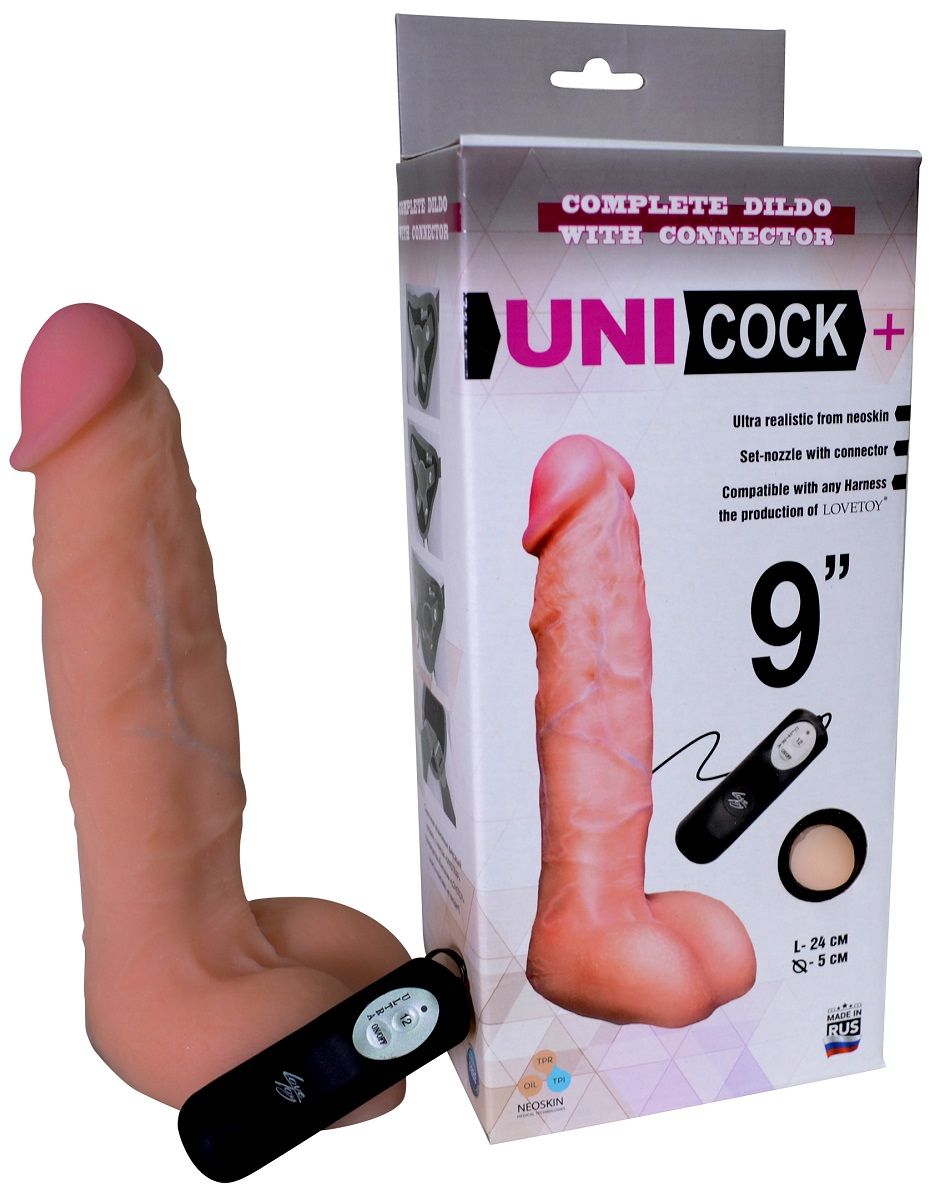 Фаллическая насадка Харнесс UNICOCK 9" с вибрацией - 24 см. 1