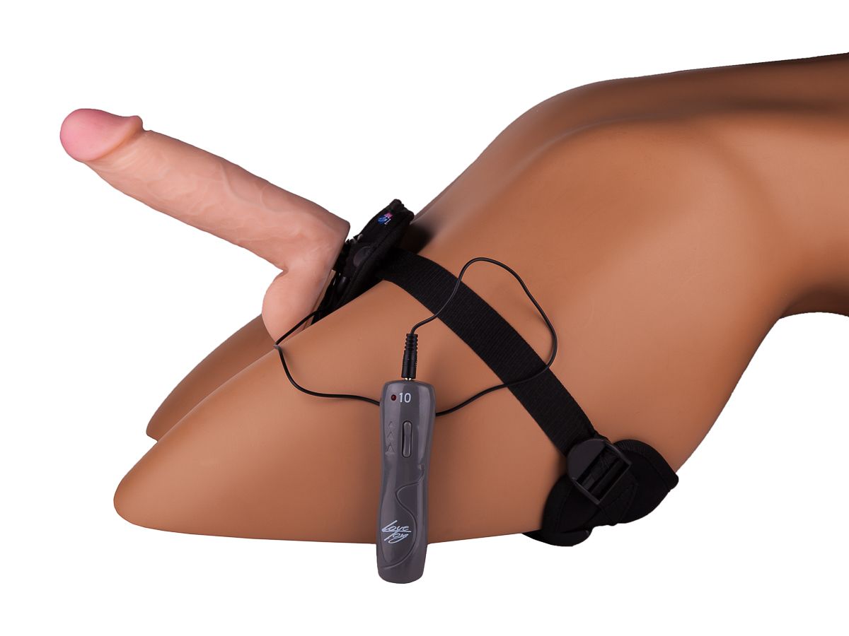 Страпон с 2 насадками и вибрацией UniStrap - 19 и 12 см. 2