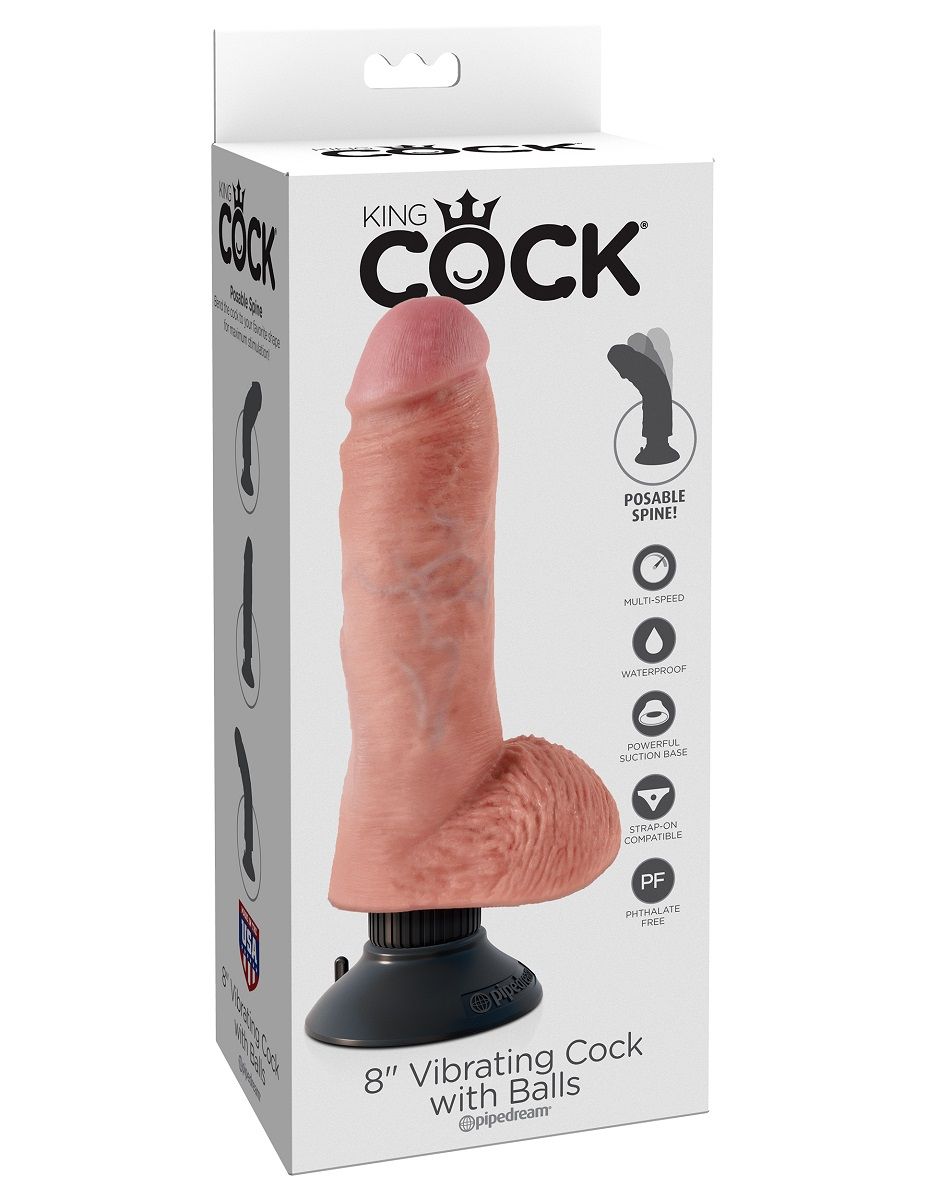 Вибромассажер со съёмной присоской 8" Vibrating Cock with Balls - 20,3 см. 1