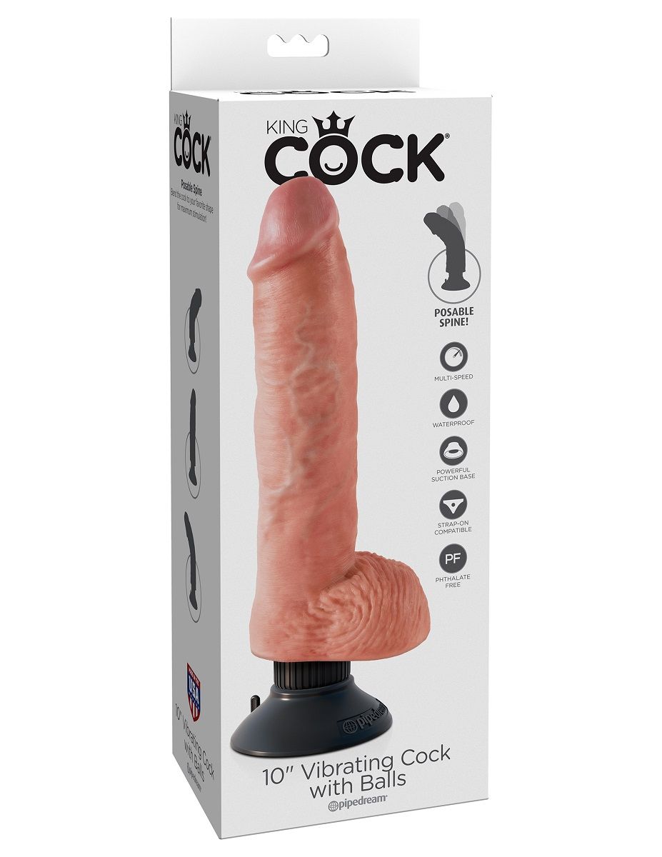 Телесный вибромассажер 10" Vibrating Cock with Balls - 25,4 см. 4