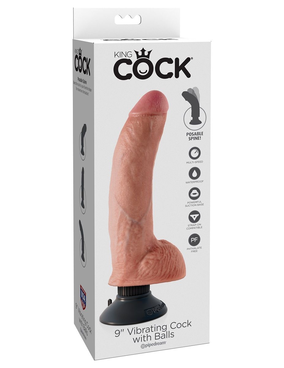 Телесный виброфаллос со съемной присоской 9" Vibrating Cock with Balls - 22,9 см. 4