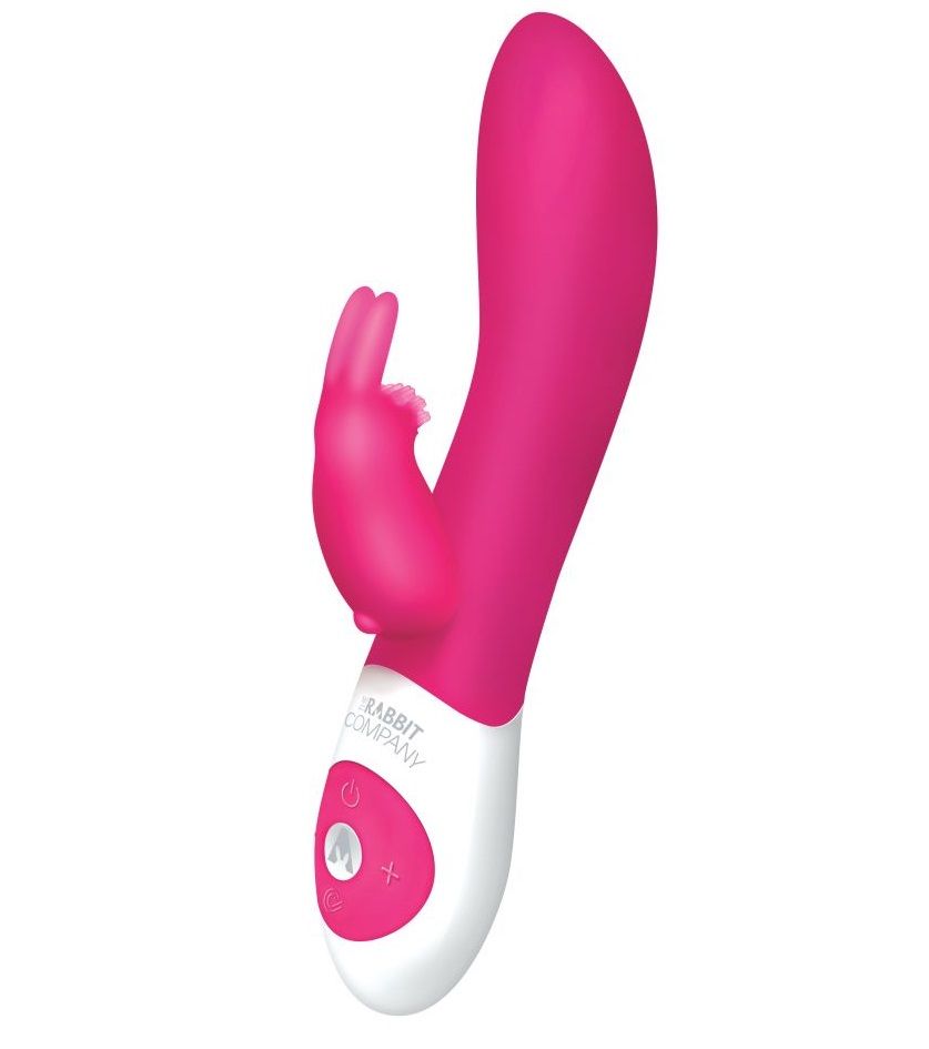 Ярко-розовый вибромассажёр The Come Hither Rabbit с клиторальным отростком - 22 см. 1