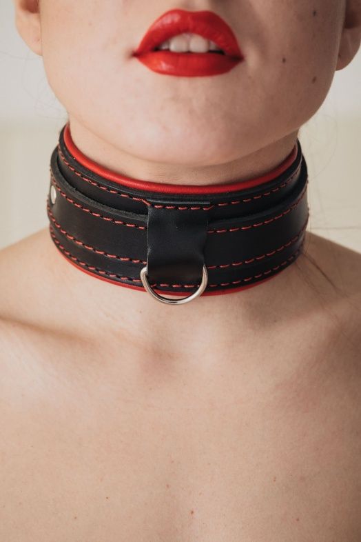 Черный ошейник с красным подкладом 4