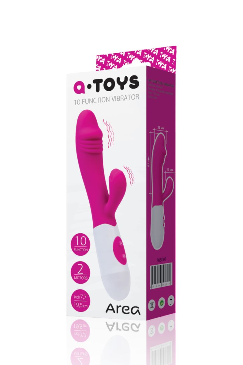 Ярко-розовый вибратор Area с клиторальным стимулятором - 19,5 см. 2