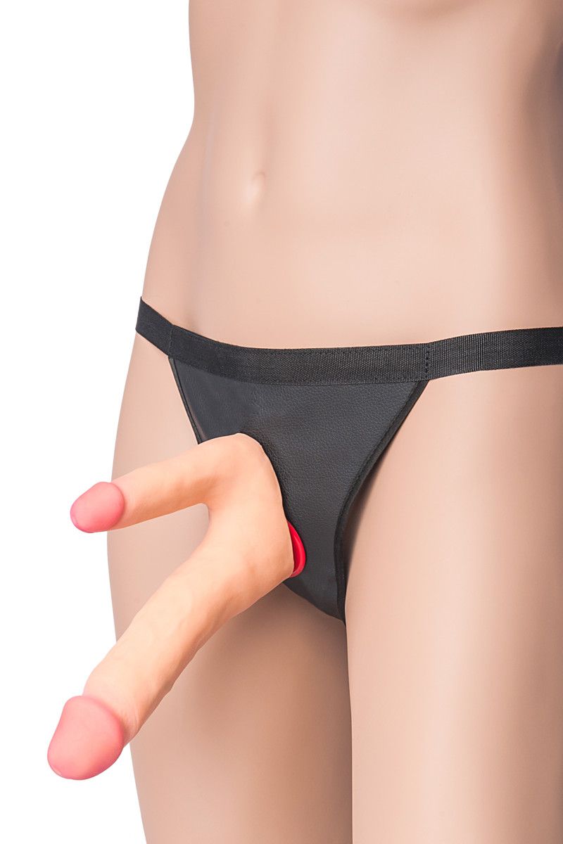 Поясной страпон с насадкой для двойного проникновения - 19 см. 2