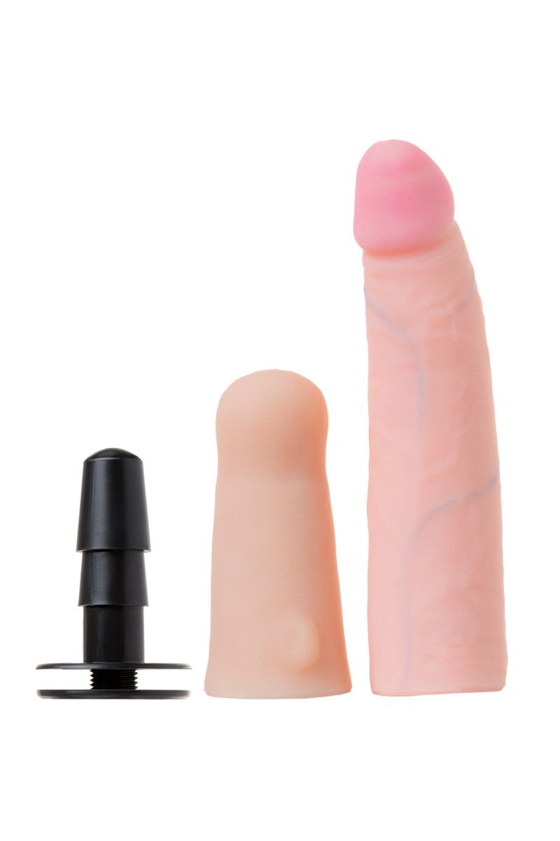 Женский страпон с вагинальной пробкой из неоскина - 18 см. 7