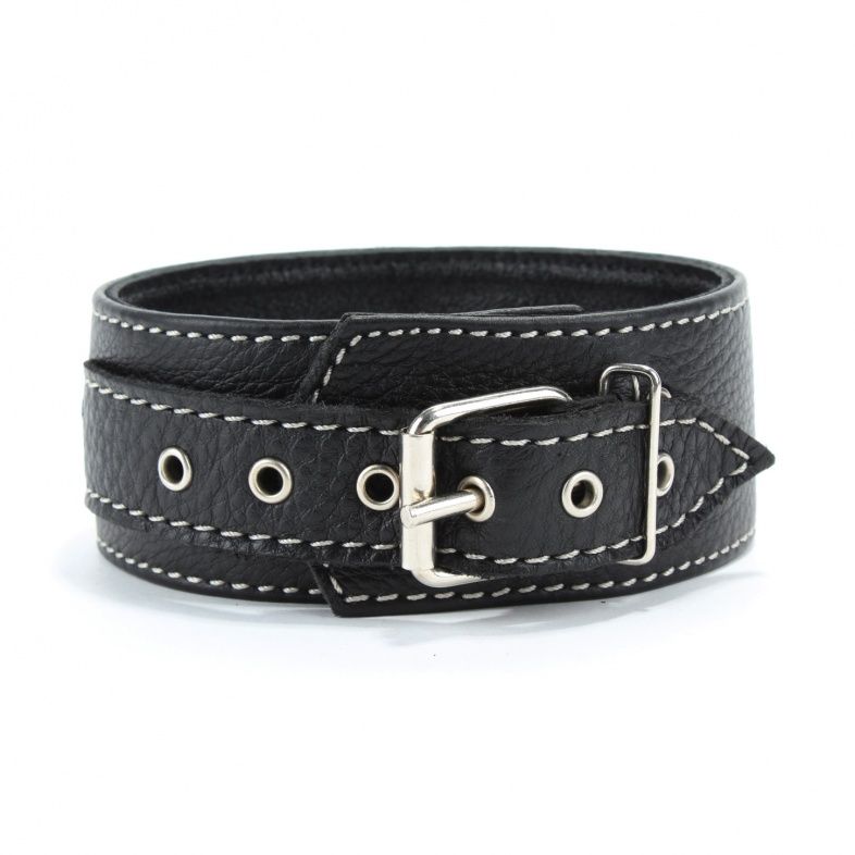 Черный кожаный ошейник с полукольцом для поводка 3