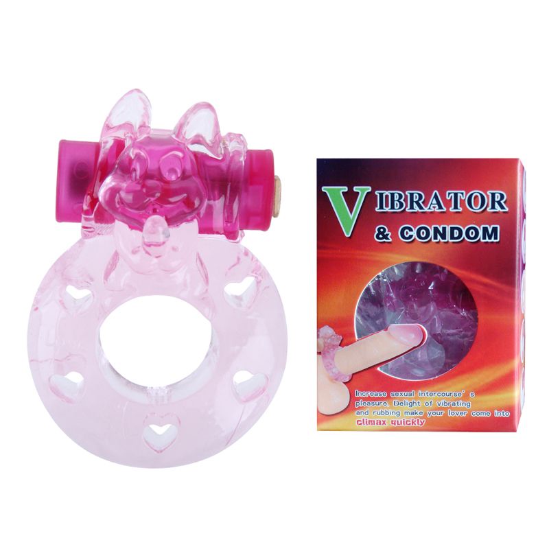 Розовое эрекционное виброкольцо с котом 1