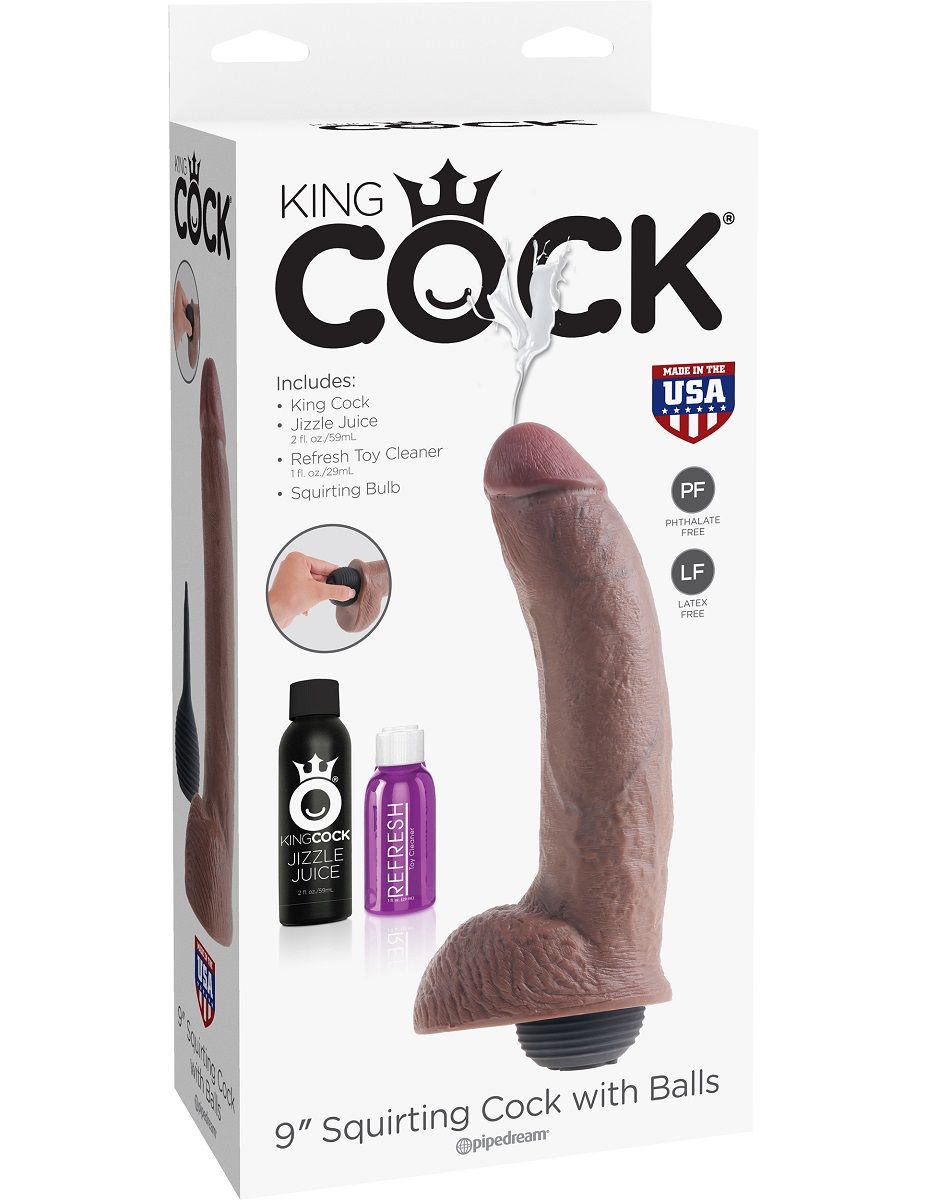 Коричневый фаллоимитатор с эффектом семяизвержения Squirting Cock with Balls - 22,9 см. 2