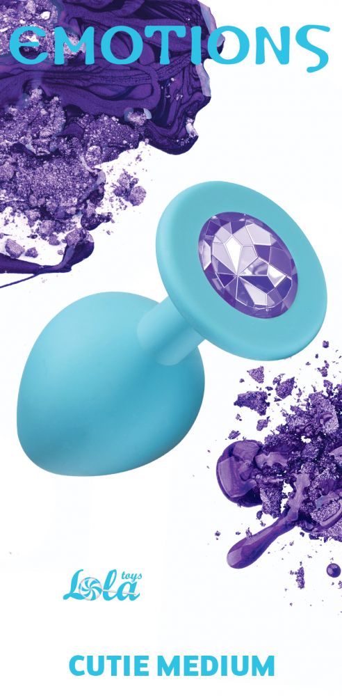 Средняя голубая анальная пробка Emotions Cutie Medium с фиолетовым кристаллом - 8,5 см. 3