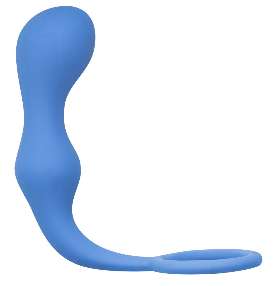 Синее эрекционное кольцо с анальной пробкой Double Pleasure Anal Plug 1