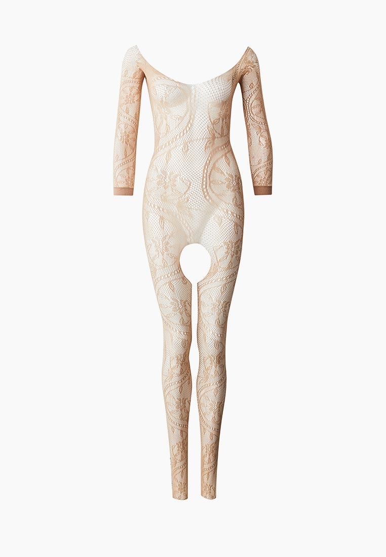Бежевый комбинезон с замысловатым узором и короткими рукавами 4