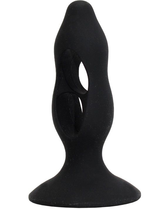 Чёрная анальная пробка с полостями для сжатия и легкого введения - 11 см. 3