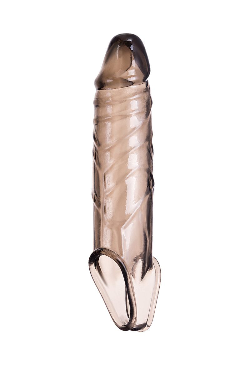 Дымчатая фаллическая насадка с подхватом и закрытой головкой - 16,2 см. 2