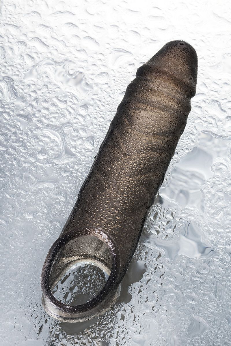 Дымчатая фаллическая насадка с подхватом и закрытой головкой - 16,2 см. 8