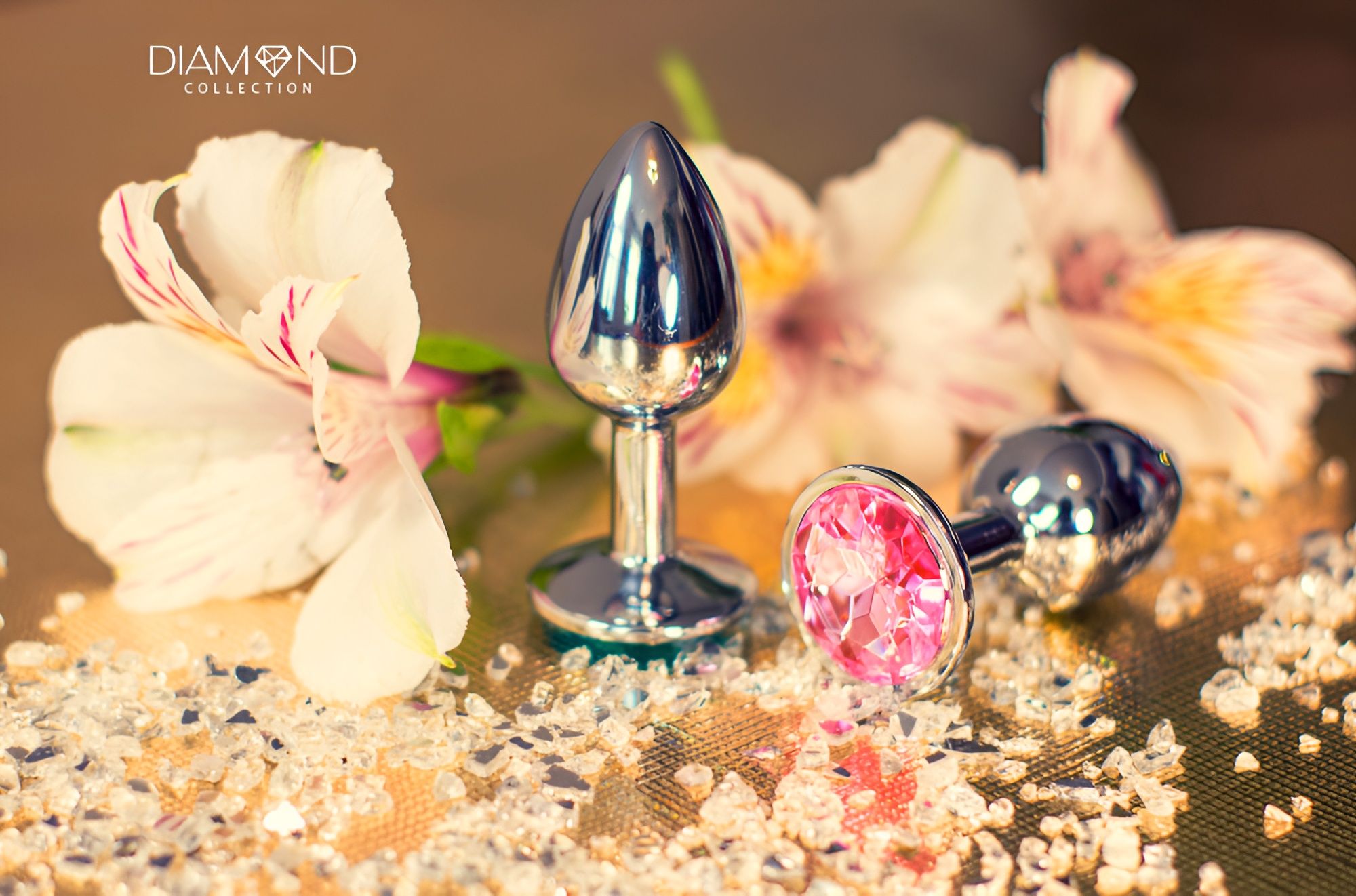 Большая серебристая анальная пробка Diamond Pink Sparkle Large с розовым кристаллом - 8 см. 5