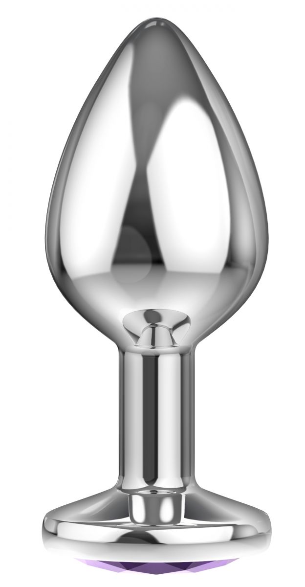 Малая серебристая анальная пробка Diamond Purple Sparkle Small с фиолетовым кристаллом - 7 см. 2