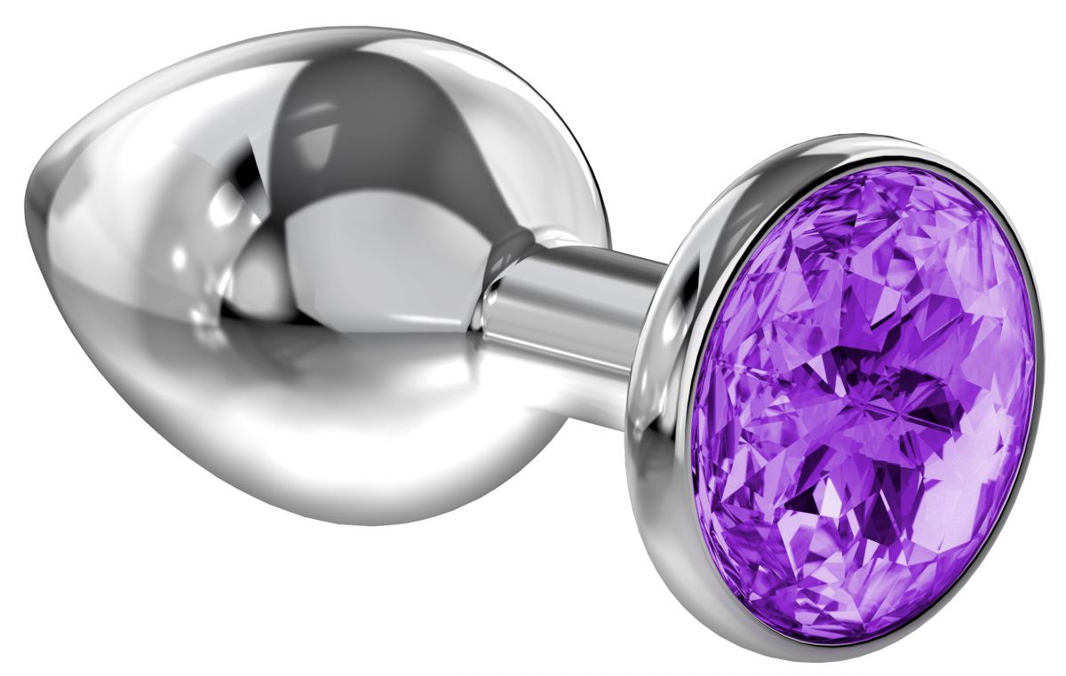 Малая серебристая анальная пробка Diamond Purple Sparkle Small с фиолетовым кристаллом - 7 см. 1