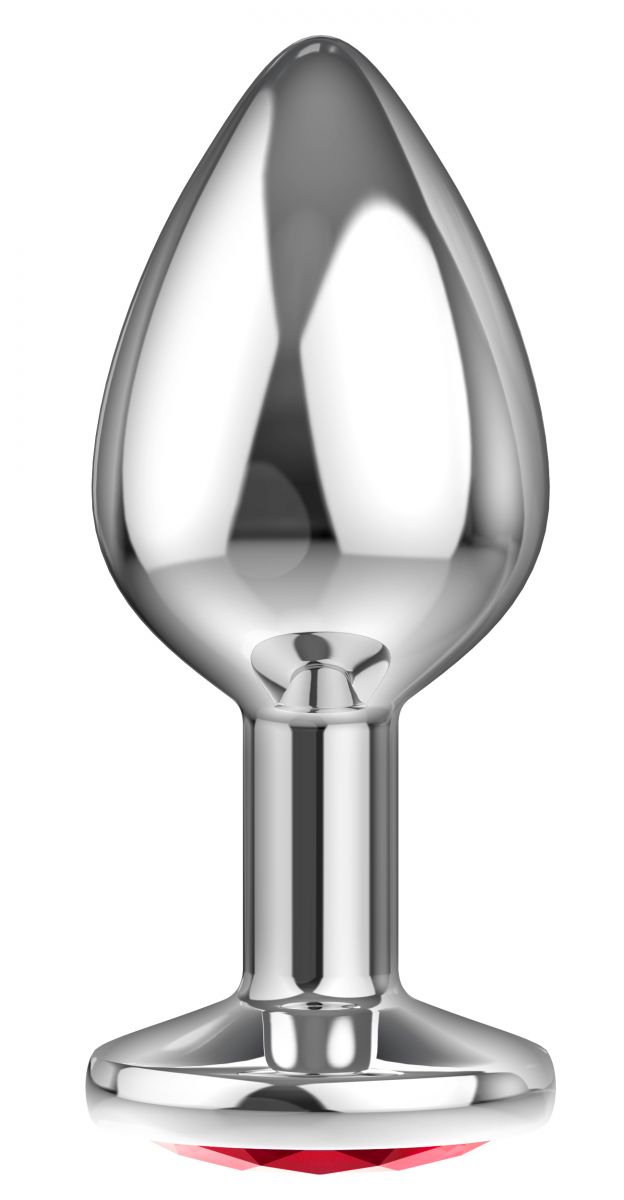 Большая серебристая анальная пробка Diamond Red Sparkle Large с красным кристаллом - 8 см. 2