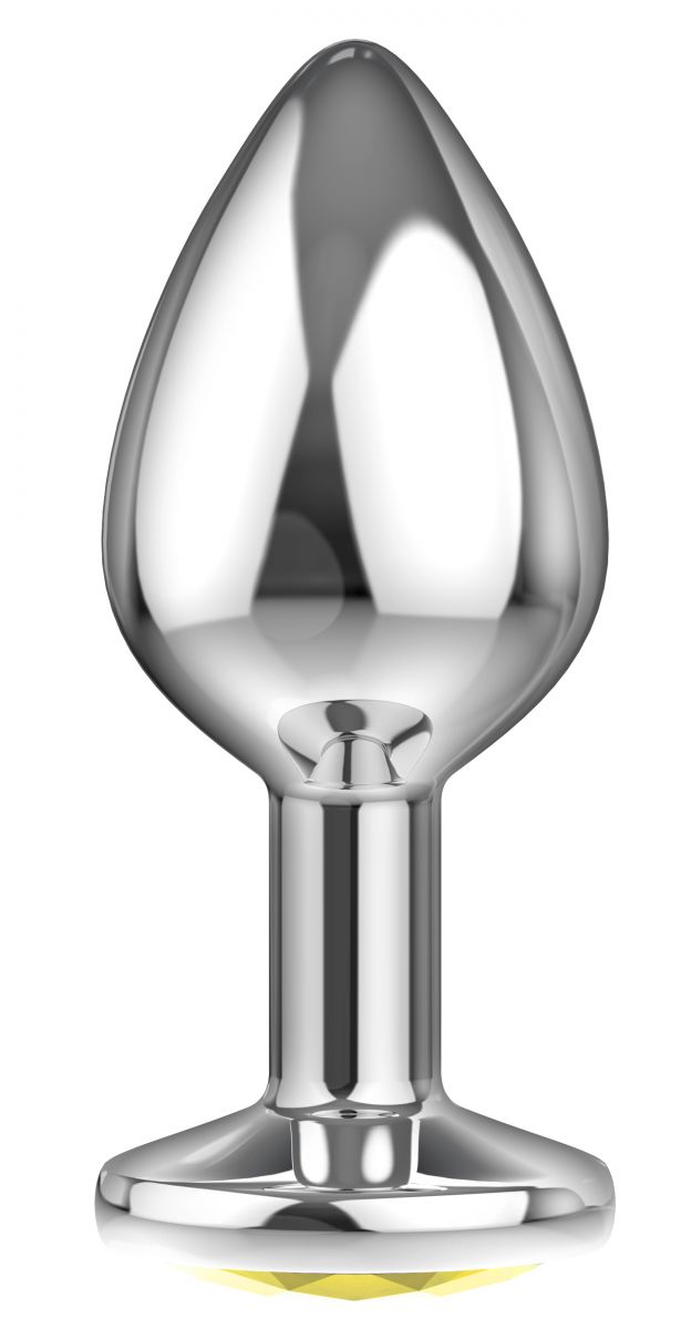 Большая серебристая анальная пробка Diamond Yellow Sparkle Large с жёлтым кристаллом - 8 см. 2