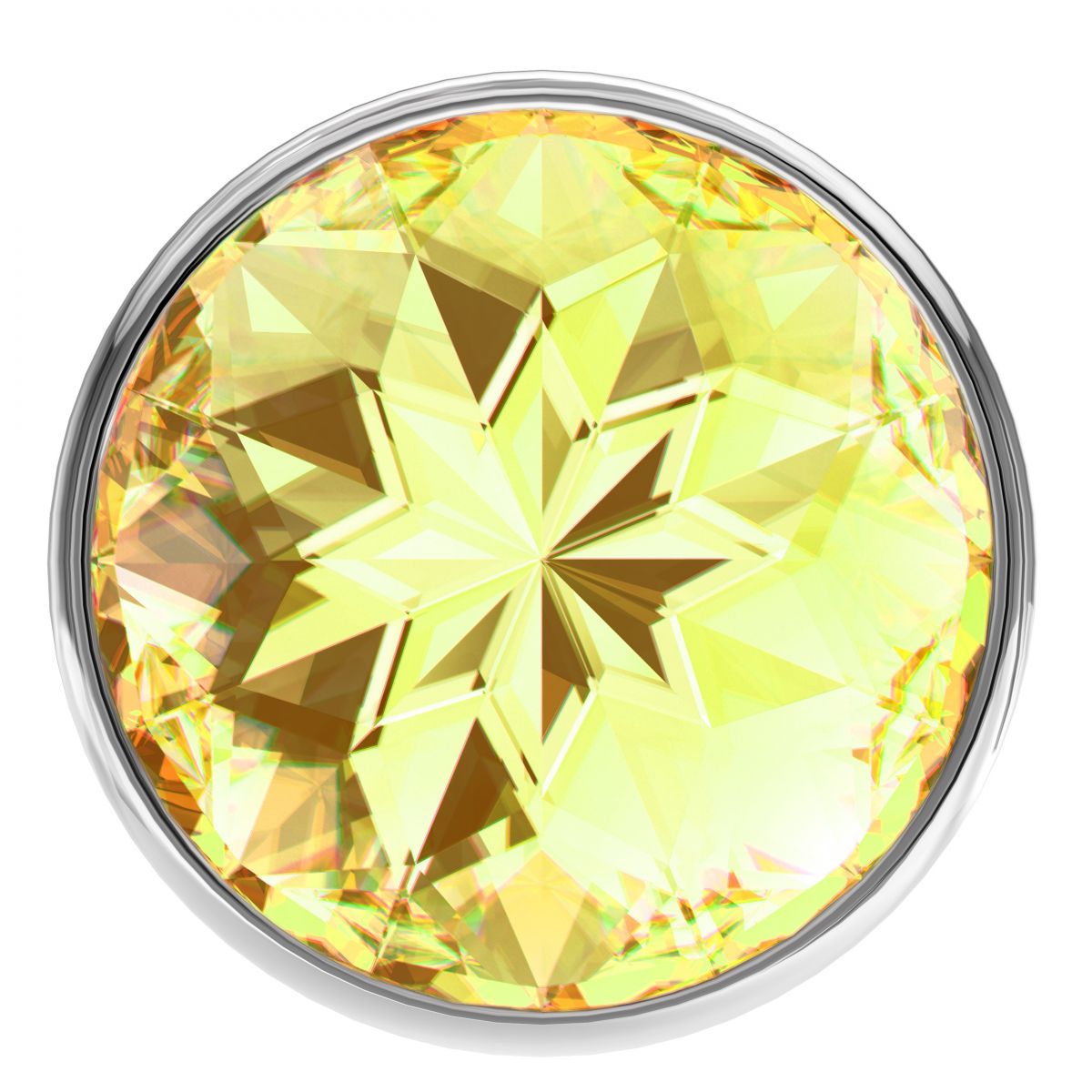 Большая серебристая анальная пробка Diamond Yellow Sparkle Large с жёлтым кристаллом - 8 см. 3