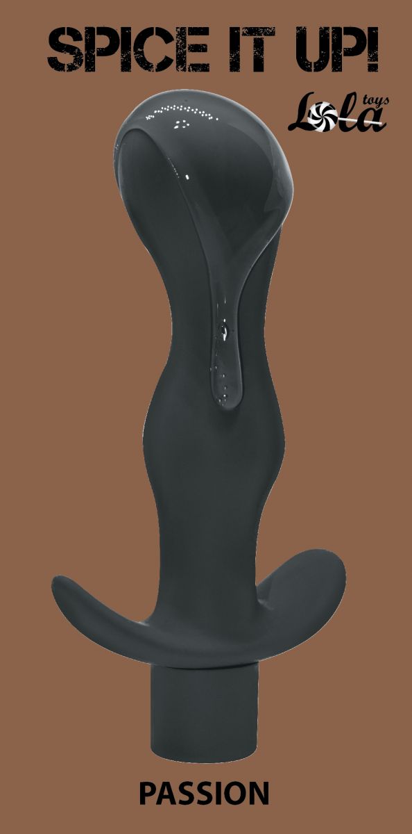 Серая фигурная анальная пробка с вибрацией Passion - 14 см. 2