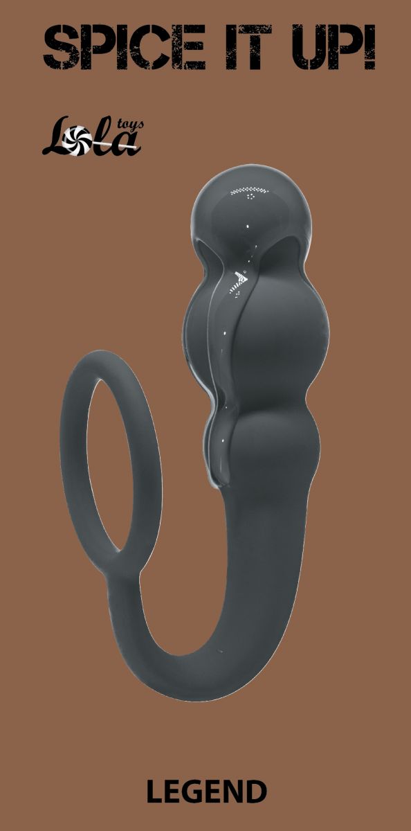 Серое эрекционное кольцо Legend с анальным стимулятором  2