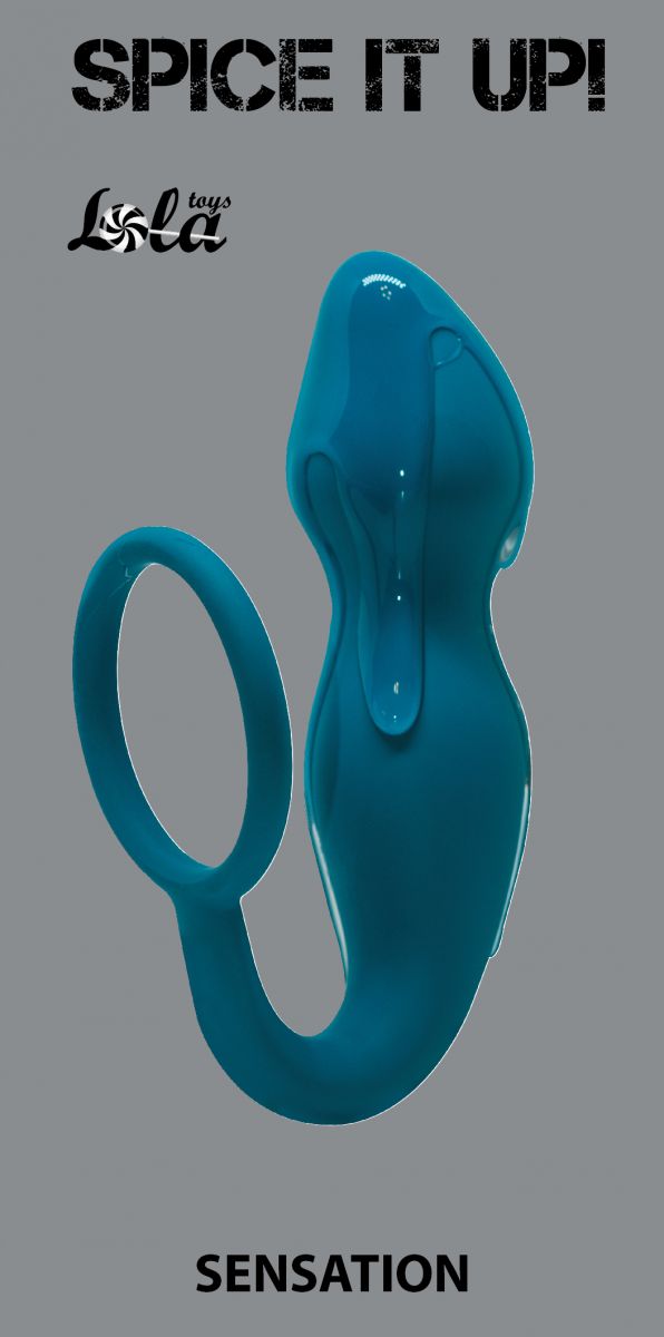 Бирюзовое эрекционное кольцо Sensation с анальным стимулятором 3